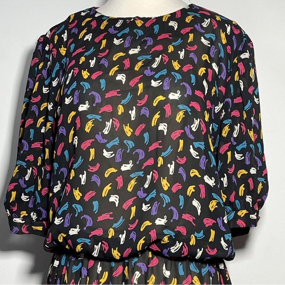 Vintage 80s Dress by Joy Gordon with Short Sleeves, Pleated skirt and Mod 80's - Picture 2 of 12